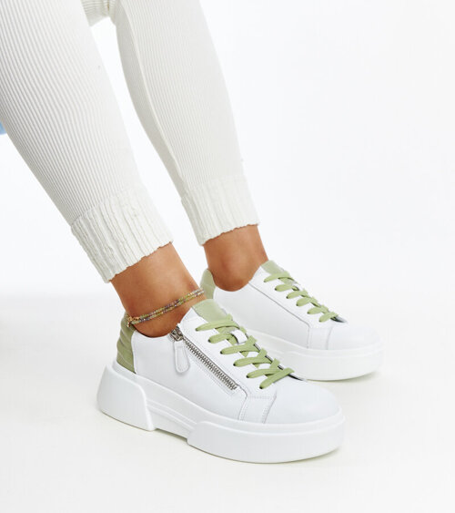Біло-зелені шкіряні кросівки Atyaf